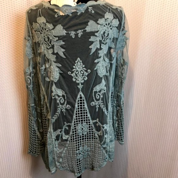 Simply Couture Sheer Long Sleeve Crochet Mesh Top/Cover Up, Women's Size XL - Picture 2 of 8